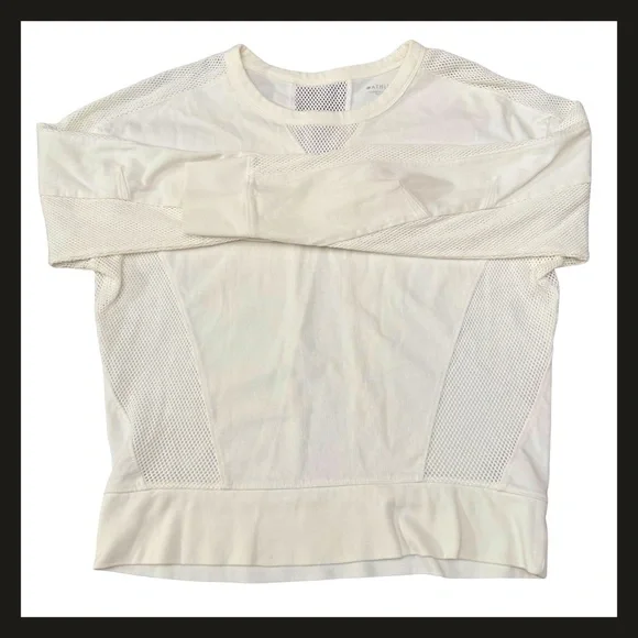 Athleta Rebalance Sweatshirt White Mesh Panel Long Sleeve Cotton Top  Small NWOT - Picture 3 of 14